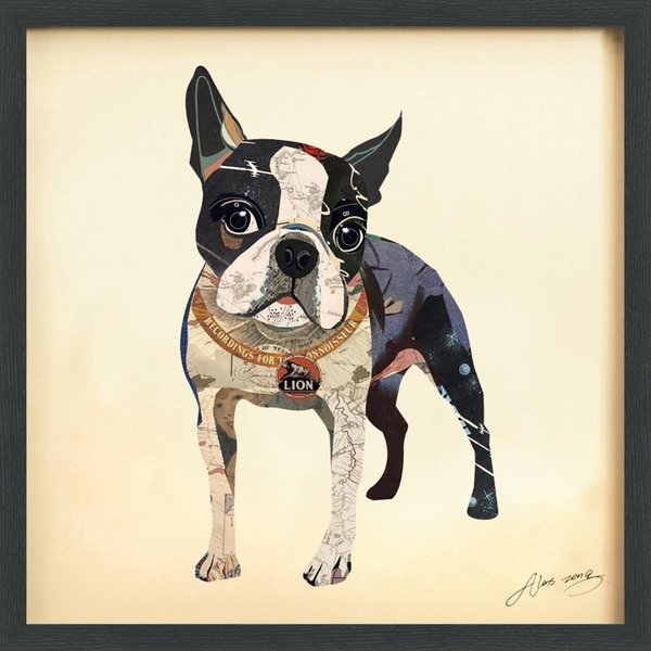 Empire Art Direct Empire Art Direct DAC-089-2525B Boston Terrier - Dimensional Art Collage Hand Signed by Alex Zeng Framed Graphic Wall Art DAC-089-2525B